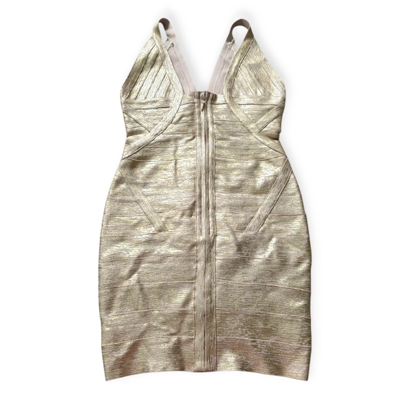 TheKewlShop Metallic Gold Bandage Mini Dress – Size Small - Picture 5 of 9